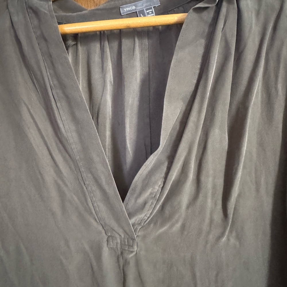 Vince Charcoal VNeck Silk Blouse - Size Large